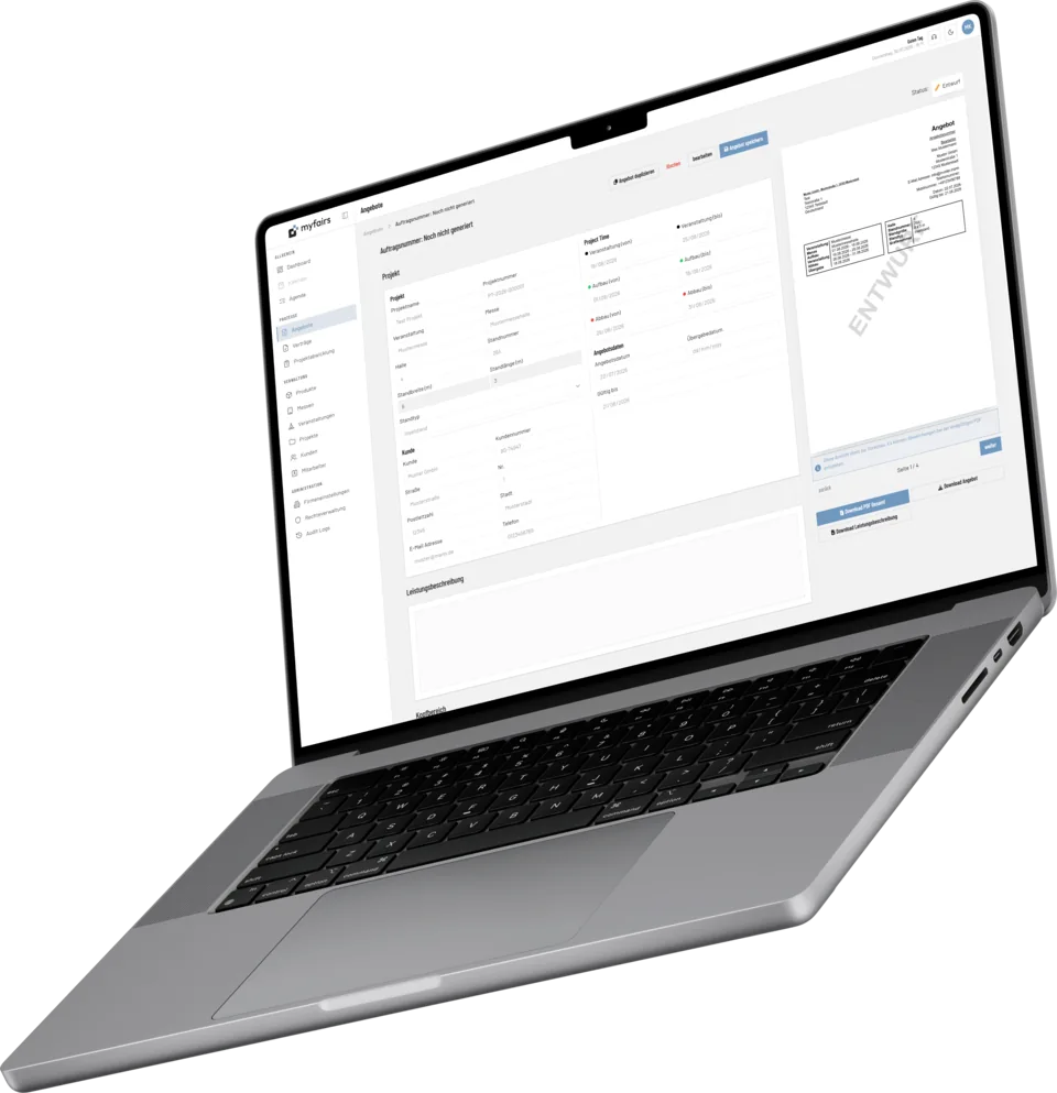 Angebotserstellung in myfairs mit Live-PDF-Vorschau